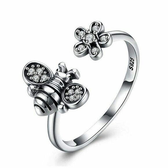 Rinhoo Jewelry - Womens Silver Bee Flower Knuckle Open Ring Size 8